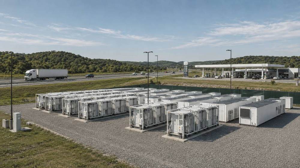Battery storage beside a highway